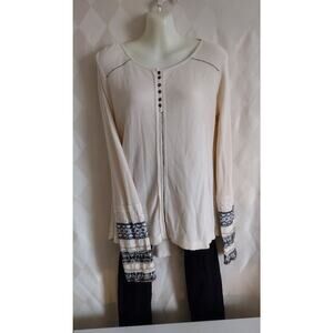 Sundance Waffle Fabric Long Sleeve Henley Top, Size M‎ Cream Multi NWOT